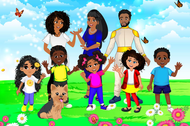 I will draw black african american children book illustration