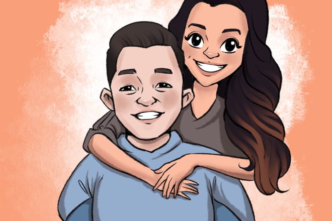 I will draw cute couple, family or pet cartoon portrait