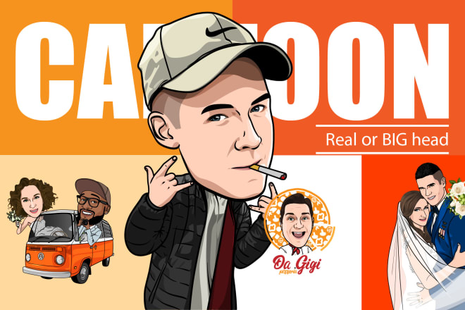 I will draw realistic or big head cartoon from photo