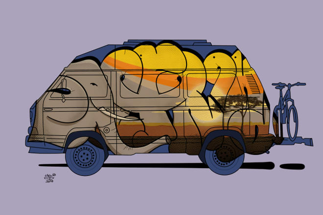 I will draw vanlife graffiti illustrations