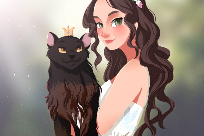 I will draw you with your pet in disney stylee cartoon anime