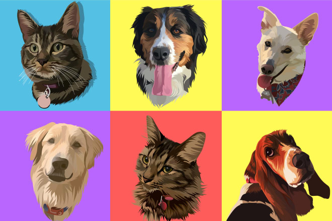 I will draw your pet into a cartoon vector portrait art