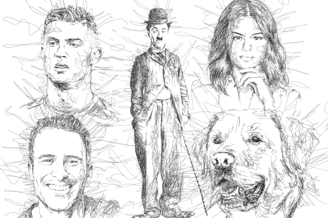 I will draw your potrait and pet into scribble art freestyle drawing