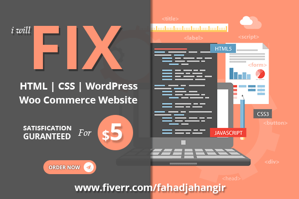 I will fix html, css, wordpress and wordpress woocommerce issues