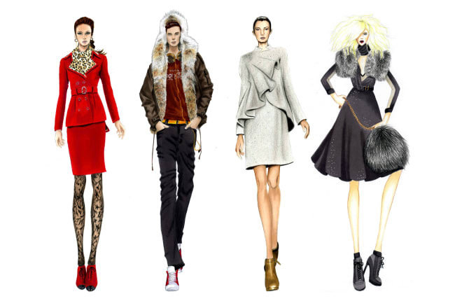 I will hand draw a fashion illustration in my style