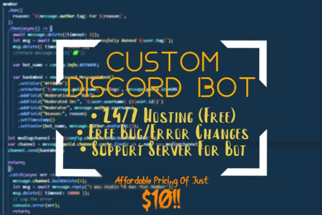 I will make a custom discord bot with free 24 7 hosting on AWS