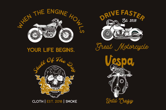 I will make a hand drawn motorcycle and skull illustration design