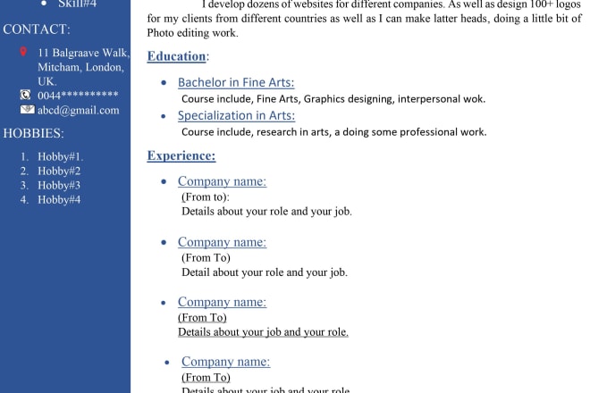 I will make a professional CV and do any type of typing work