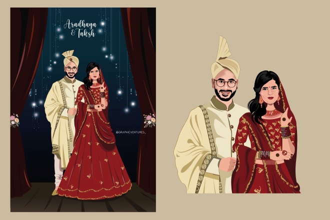 I will make customized wedding invitation card with couple cartoon