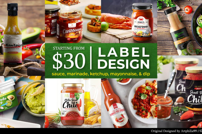 I will make sauce, marinade, ketchup, mayonnaise, dip label design