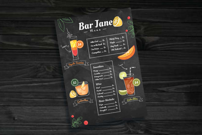 I will make stylish cocktail bar menu