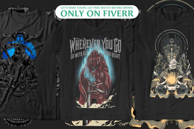 I will make vintage hand drawing dark art illustration t shirt