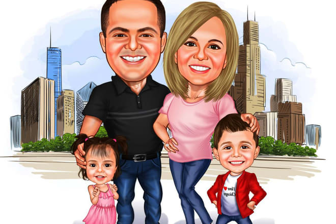 I will make your cartoon caricature with this style