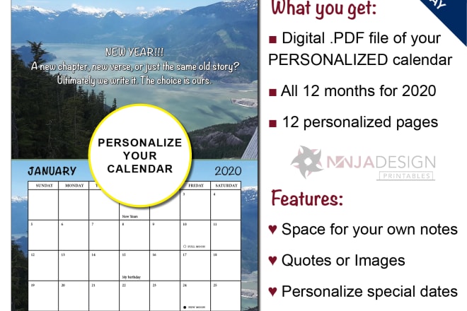 I will personalize this 2020 full year calendar