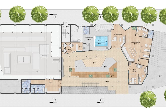 I will render the site plan, town plan, and landscape design