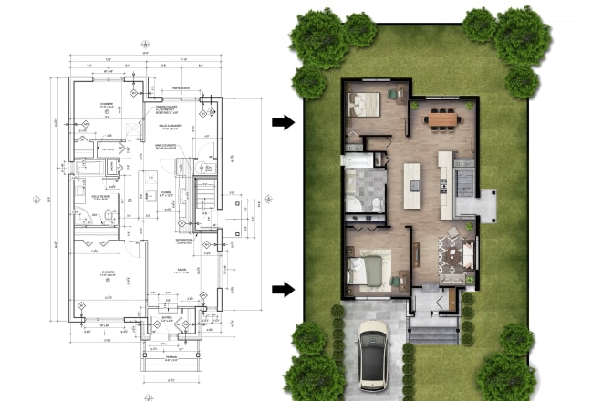 I will render your floor plans in photoshop