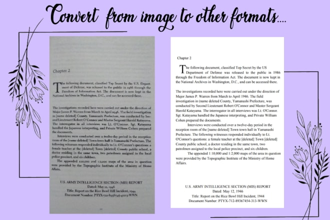 I will turn images or pdf file to word excel PPT or vice versa