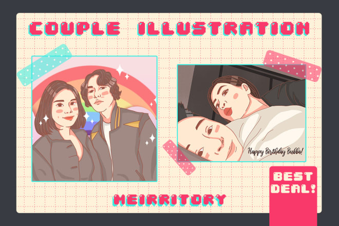 I will turn your portrait into awesome couple illustration