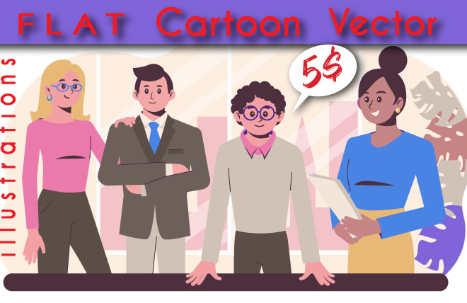 I will create a modern flat and cartoon character illustration