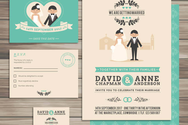 I will design beautiful wedding invitation card and postcard