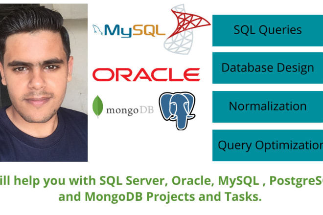 I will design database, sql queries sql server mysql oracle and postgresql