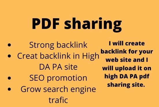 I will do backlink creation by PDF sharing into high da sites SEO