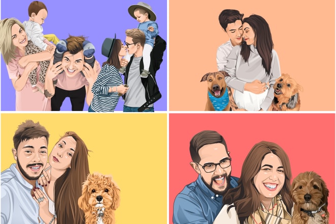 I will draw a family or a group into vector cartoon portrait in 3 h
