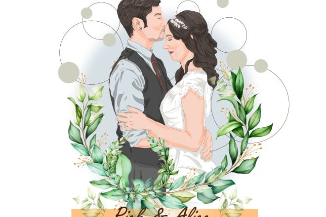 I will draw awesome potrait wedding illustration, couple, family