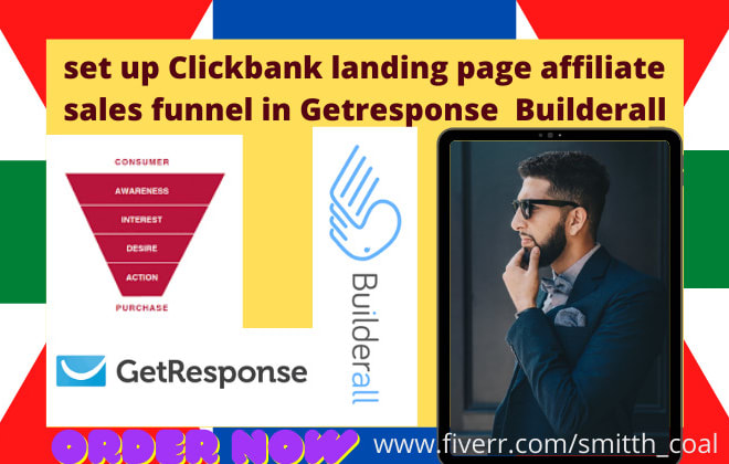 I will set up clickbank landing page affiliate sales funnel in getresponse builderall