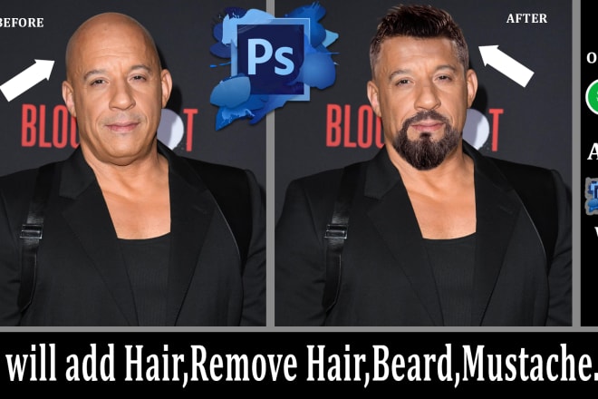 I will add hair,beard,mustache professionally, any photoshop work