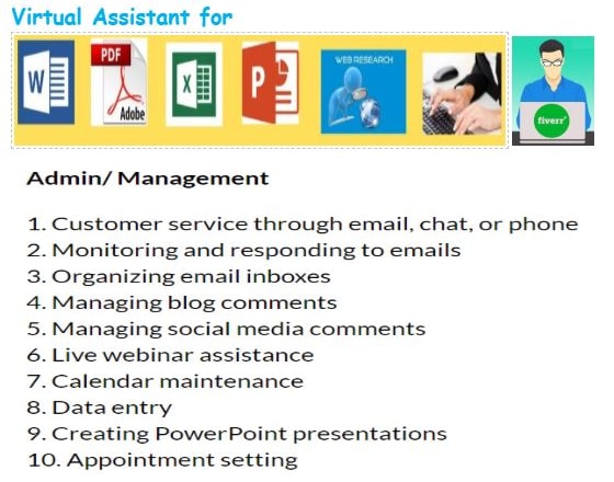 I will be your admin virtual assistant for data entry