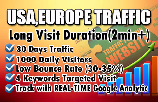 I will bring real organic USA web traffic,long visit 2 min