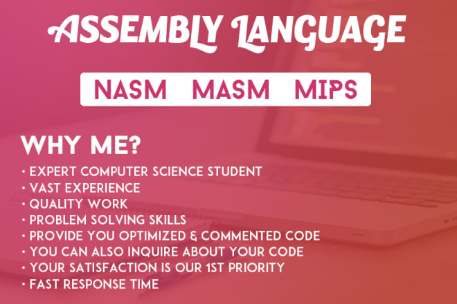 I will code x86 nasm, masm and mips assembly language programming tasks