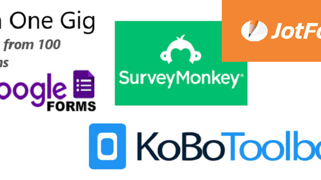 I will create forms in cognito,google,jotform,survey monkey,kobo