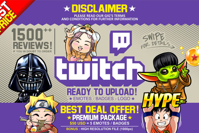 I will create premium twitch emotes or sub badges in my styles