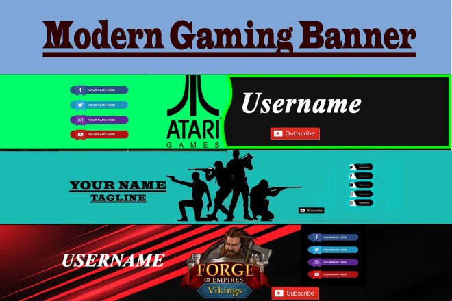 I will design a attractive best quality modern gaming banner and header for youtube