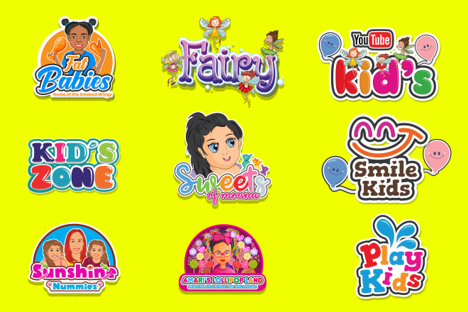 I will design cartoon illustration, kids shop, and funny text logo