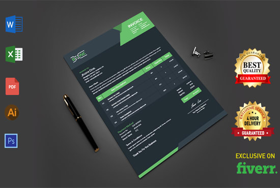 I will design invoice, letterhead, receipt in 4 hrs