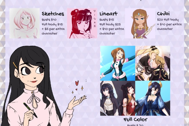 I will do anime style illustrations and character design