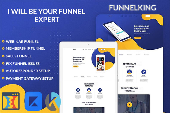 I will do clickfunnels, kajabi, groove funnel, kartra, getresponse,simvoly salesfunnel