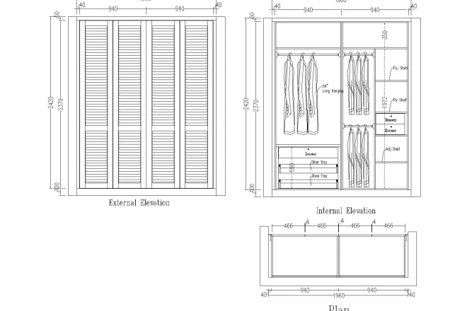 I will do custom cabinets,wardrobe, closet, kitchen drawings