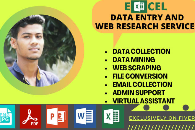 I will do data entry, web research, file conversion and copy paste