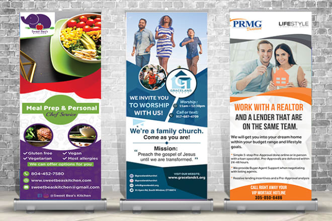I will do roll up banner, retractable banner,x stand banner