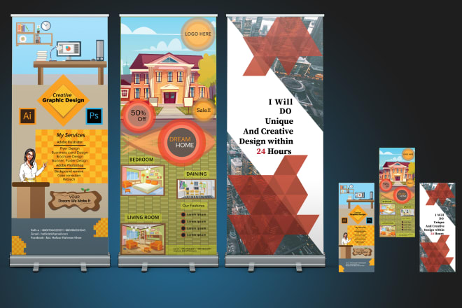 I will do roll up banner with my creative thoughts and perfection