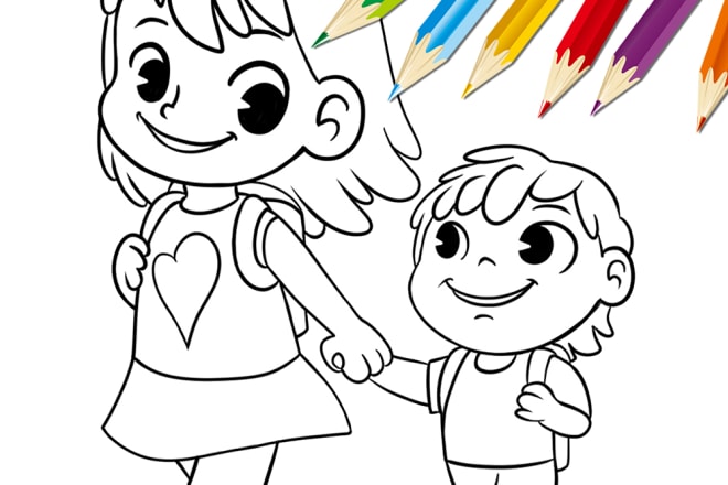 I will draw a coloring book page illustration for children and kids