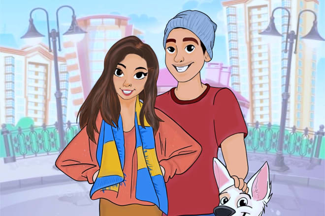 I will draw your family cartoon portrait in my disney style