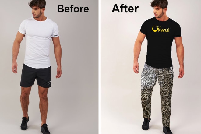 I will edit t shirt logo on model body,retouching,fix color