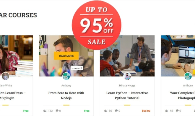 I will elearning, lms education website, USD 95 off