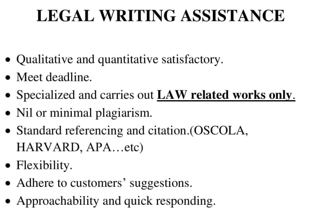 I will write legal researches, assignments and articles