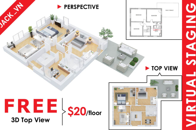 I will 3d floor plan, interior floor plan in 24 hours